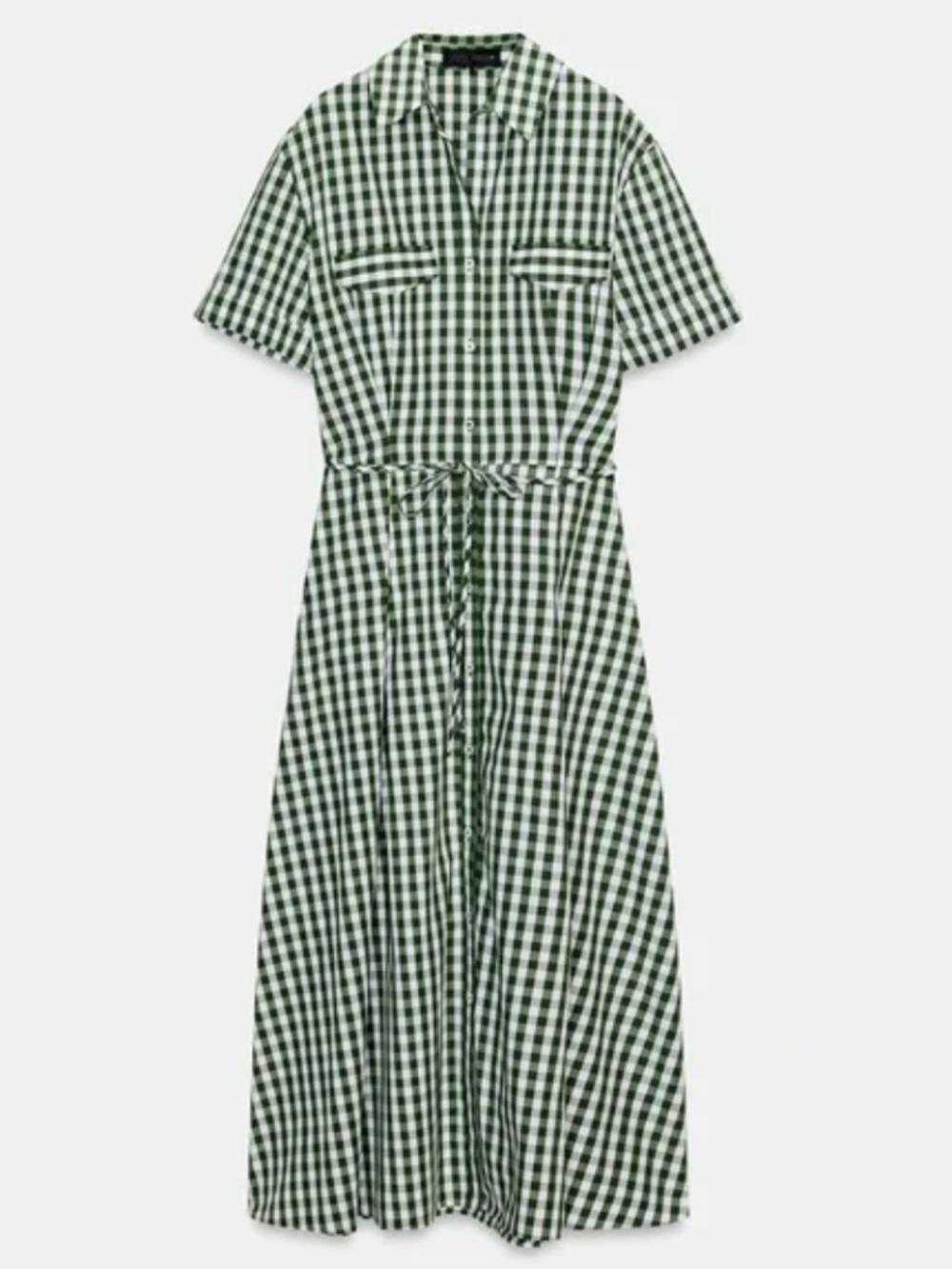 Zara GINGHAM CHECK SHIRT DRESS - Green NWT